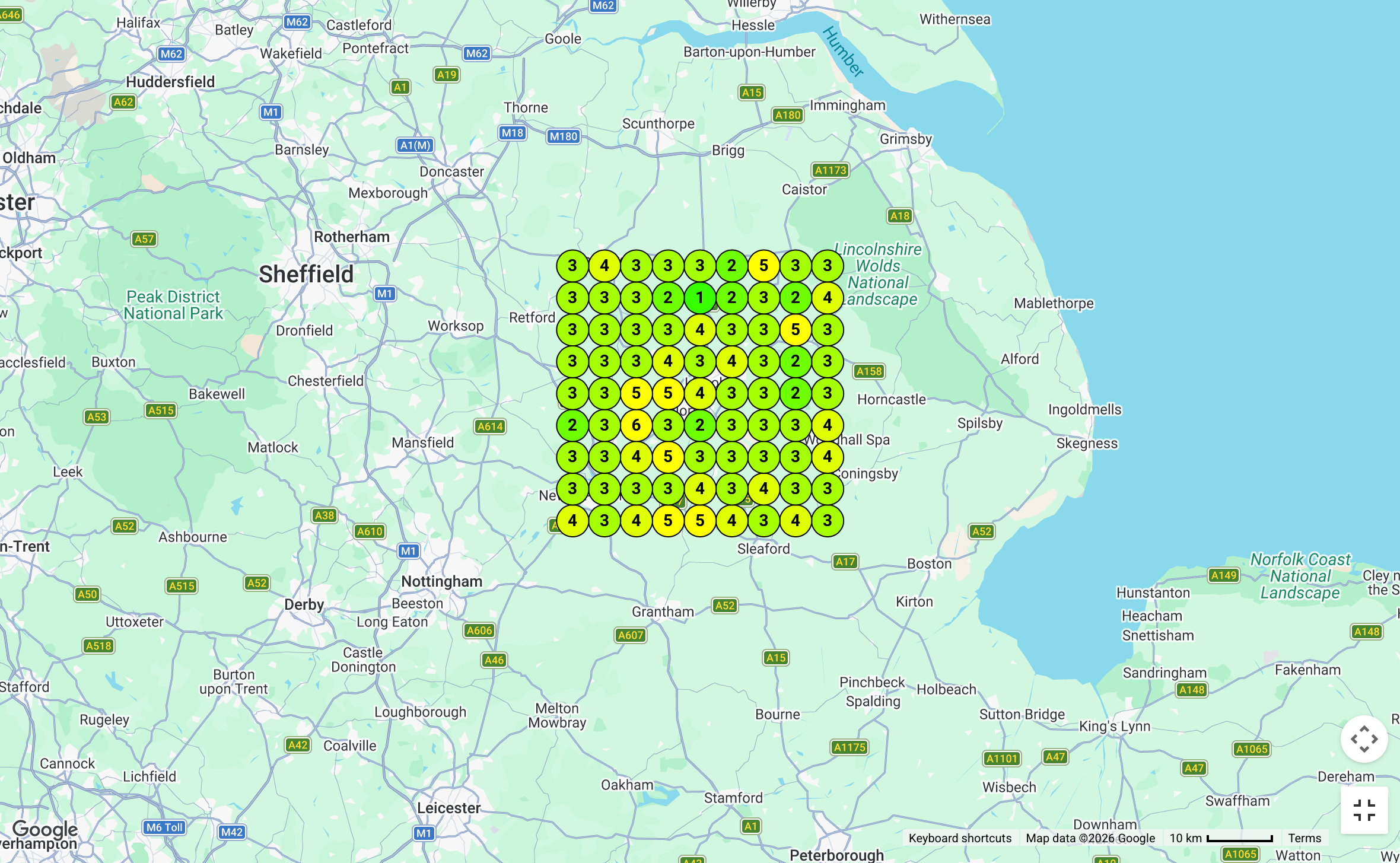 Rank tracking grid showing green and yellow — top 3 positions across Lincoln after SEO work