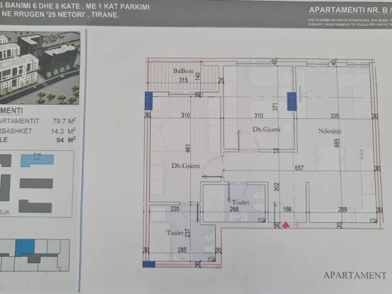 Shitet Apartament 2+1 tek Dogana - 94 m2