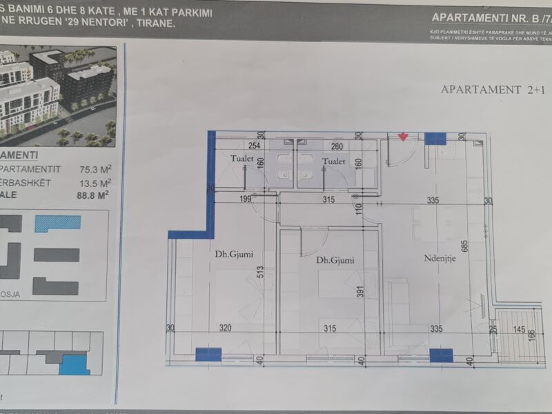 Shitet Apartament 2+1 tek Dogana - 88.8 m2