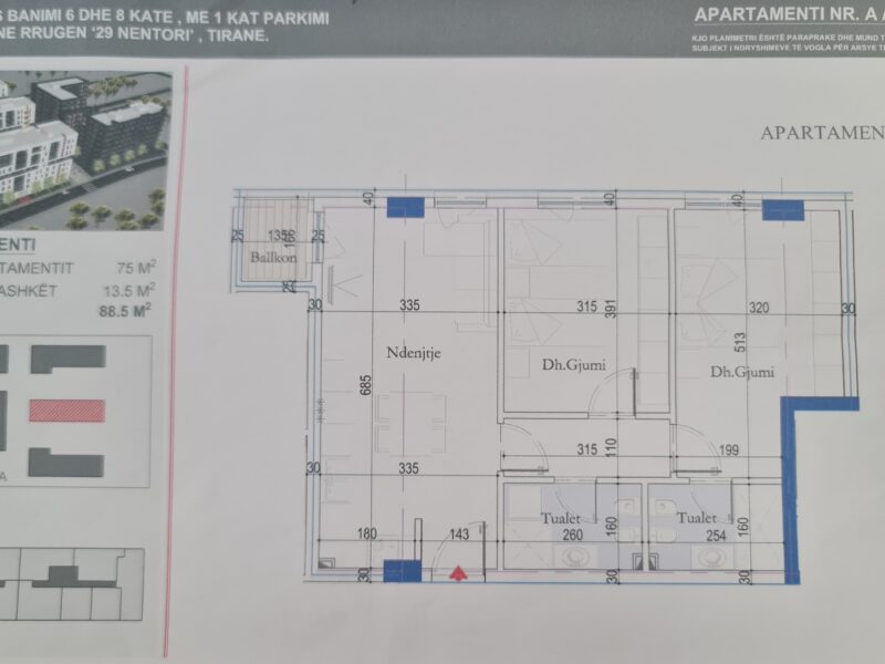 Shitet Apartament 2+1 tek Dogana - 88.5 m2